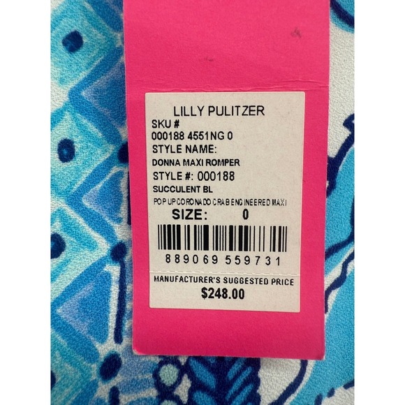 Lilly Pulitzer Donna Maxi Romper Succulent Bl Crab Lobster Floral Print‎ Size 0 - Picture 6 of 6